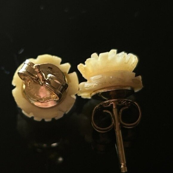 Cartier Rose earrings studs w hand carved, 1/20 12K Solid G.F. Sardelli - Picture 4 of 12